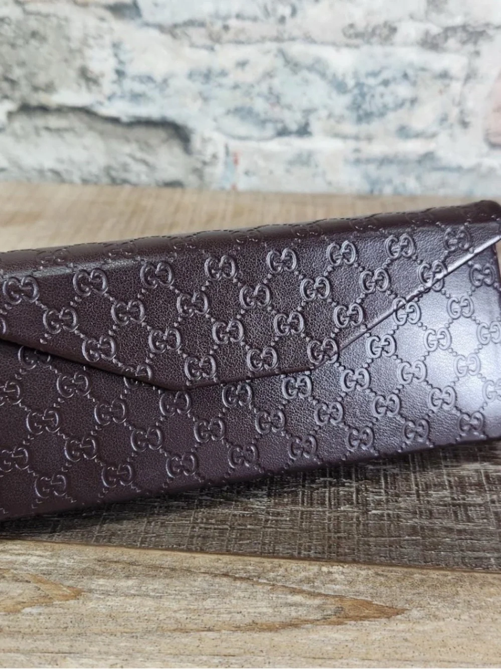 Gucci Embossed GG Sunglasses Case in Dark Brown